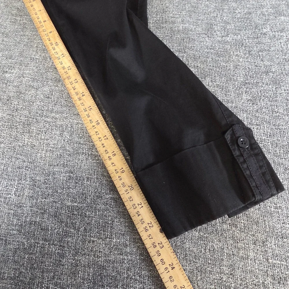 White House Black Market Black Crop Leg Pants Button Cuff Stretch Cotton Size 6